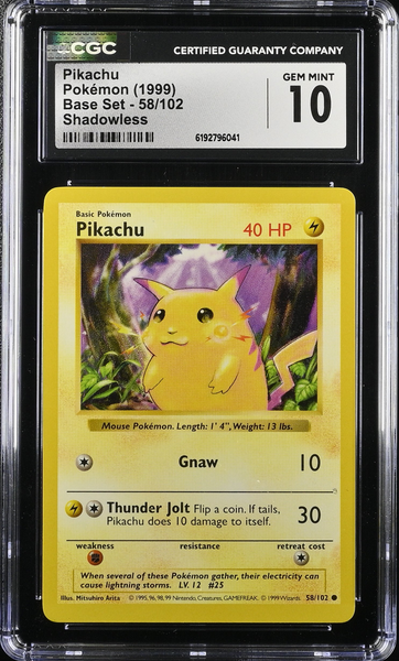 Pokemon - Pikachu 58/102 Shadowless - Base Set - CGC 10